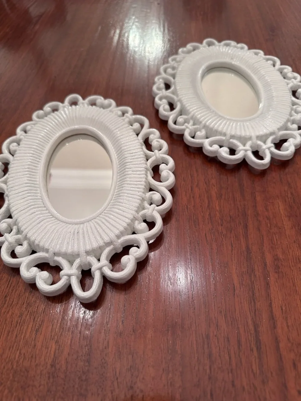 Vintage Home Interior White Ornate Oval Wall Mirrors - Set of 2